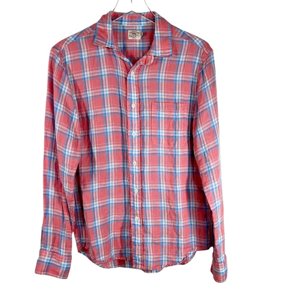 Faherty Red and Blue Plaid Casual Button-Down Shirt
